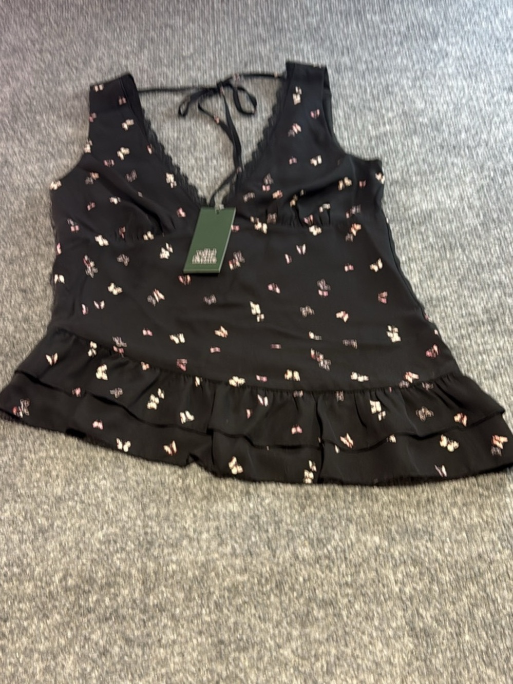 wild fable Black Floral Tie-Back Ruffle Camisole
